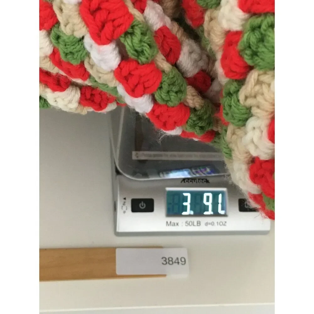 Handmade Crochet Christmas Afghan Blanket Red Green Cream Long Throw 41